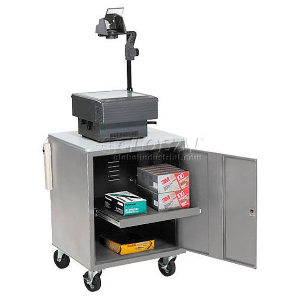 Audio Visual Cart w/ Lockable Cabinet, 500 Lb. Capacity, Gray